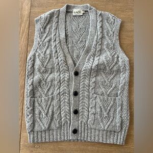 SAOL Ireland Men’s Gray Aran Cable Knit Wool Vest | Size M | Irish Sweater